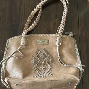 Wrangler Beige Braided-Handle Shoulder Bag with Stud Detail